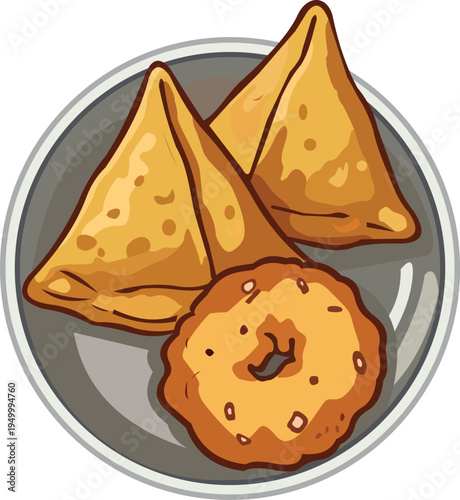 Crispy Samosa and Vada Snack Plate Indian Street Food Design