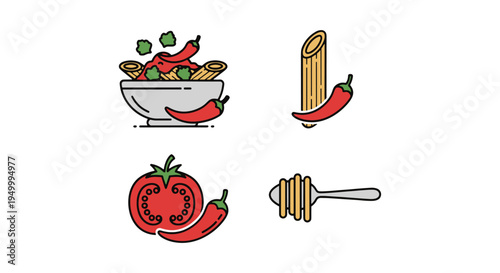 Penne Arrabiata Line art dynamic creative abstract illustration