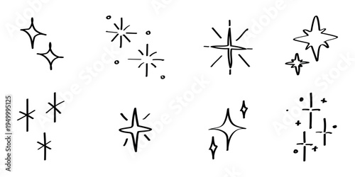 Hand-drawn star sparkle icons element vector set