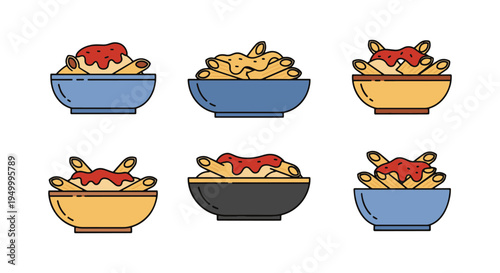 Penne with Sauce Line art colorful creative abstract illustration