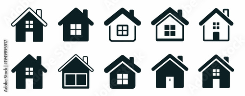 Home icon collection isolated on white background representing house, property, residential living and real estate illustration