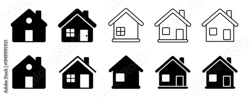 Home icon set isolated on white background representing house, property, real estate and residential living illustration