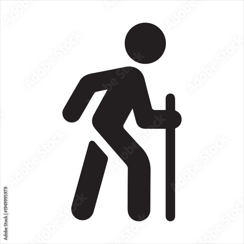 Silhouette vector icon illustration of a person using a cane