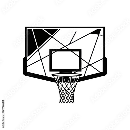 Basketball Hoop with Net and Abstract Backboard Graphic - Black and White