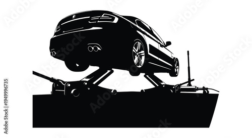 Vintage engine parts and tools in a black and white illustration