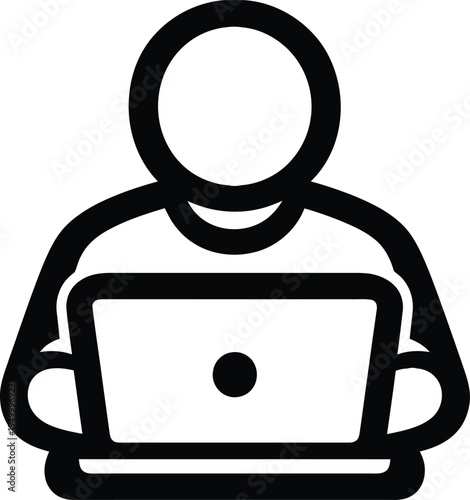Remote worker person using laptop computer icon for technology coding and freelance business