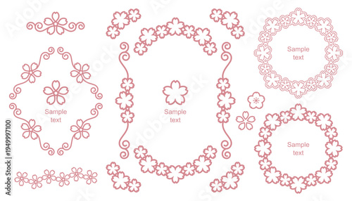 桜の花のフレームセット ベクター 春 白背景 イラスト素材