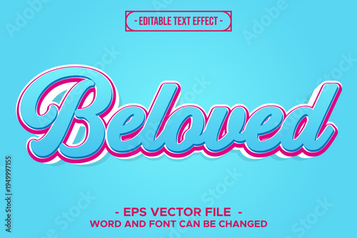 Beloved Playful Light Blue and Pink Script Editable Text Effect EPS Vector