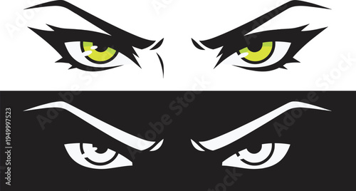 Angry eyes mascot illustration, fierce monster eye expression vector set, aggressive glare comic character design isolated