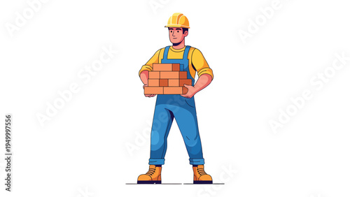 Hard Hat Worker and Bricks: A construction worker stands strong, cradling a stack of bricks. Depicting the hard work and dedication of the construction industry.