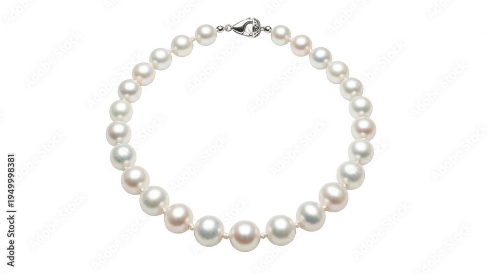 Obraz premium Elegant pearl necklace with silver clasp isolated on transparent background