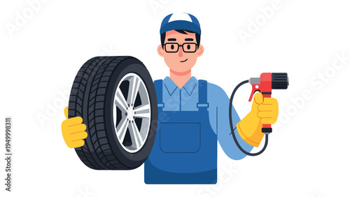 Mechanic's Expertise: A skilled mechanic, equipped with tools, assesses and services a tire, showcasing dedication to automotive care.