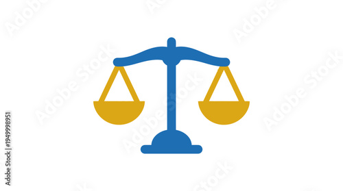 A blue and gold scale of justice icon, symbolizing law, balance, and fairness, set against a clean white background.