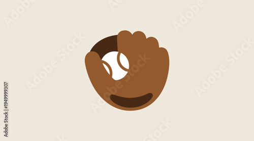 Minimalist illustration of a brown baseball glove catching a white baseball on a light background.
