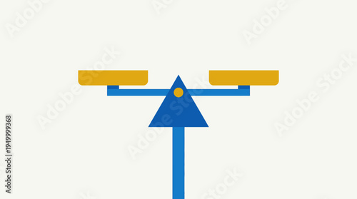 A simple graphic illustration of a perfectly balanced scale with blue and yellow elements on a light background.