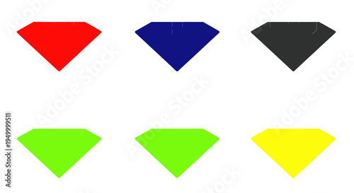 Six colorful diamonds - red, blue, black, green, lime, yellow on white background
