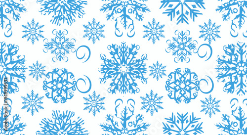 Seamless Blue Snowflake Pattern - Winter Holiday Background