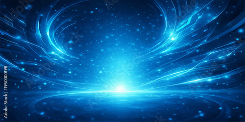 A glowing abstract space background featuring a shiny blue nebula and bright stars illuminating the dark cosmic night sky with a design inspired by the outer universe and astronomy