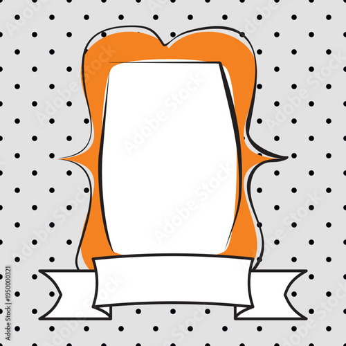 Hand drawn vector decorative orange frame on polka dots grey background