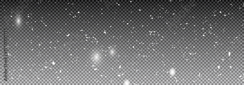 Falling Christmas snow. Realistic falling snowflakes. Heavy snowfall. Winter background with snow confetti. Flying snow flakes. Vector illustration.