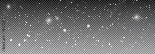 Falling Christmas snow. Realistic falling snowflakes. Heavy snowfall. Winter background with snow confetti. Flying snow flakes. Vector illustration.