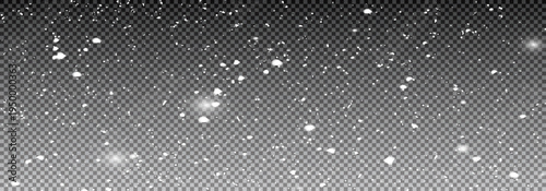 White Snow. Falling Snow with Snowflakes. Christmas Winter transparent background. Snowflakes background. Vector illustration