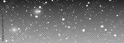 White Snow. Falling Snow with Snowflakes. Christmas Winter transparent background. Snowflakes background. Vector illustration