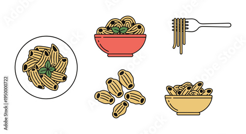 Pesto Pasta Line art vector vivid abstract color illustration