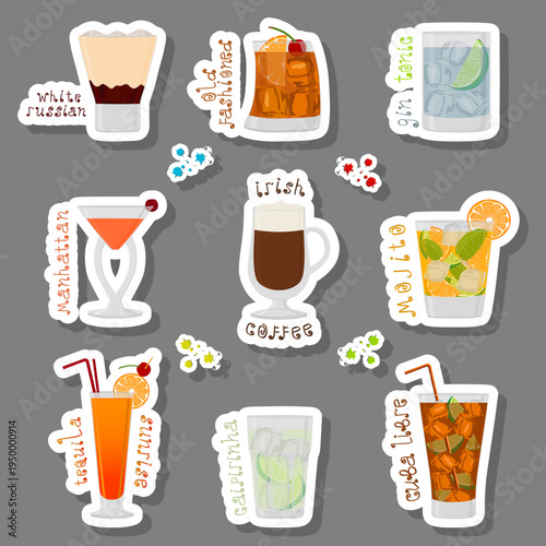 Set bright alcohol cocktails for celebration party