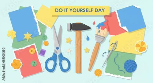 Colorful diy tools and materials for creative projects and home improvement tasks