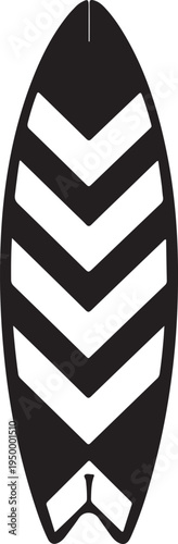 Vector black and white surfboard icon with chevron pattern