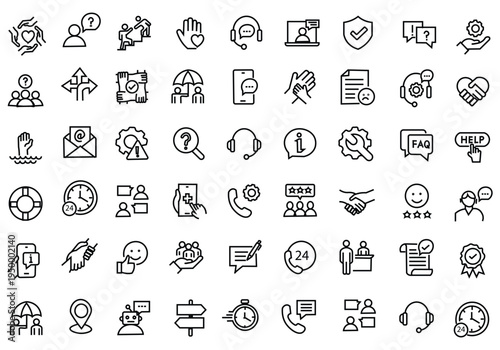 Support and Help icon set. Editable line icons. Vector illustration.
