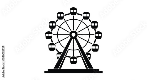 Black silhouette icon of a large ferris wheel ride featuring multiple passenger cabins and frame