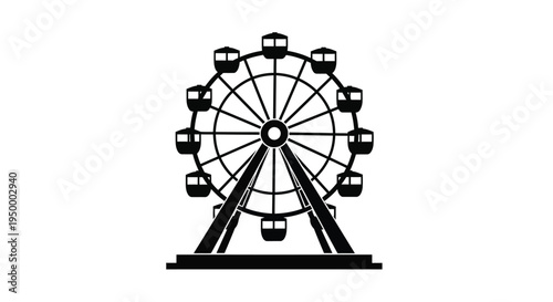 A black silhouette of a classic amusement park ferris wheel with multiple passenger gondola cars
