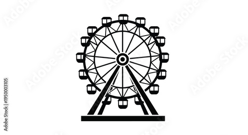 A detailed black silhouette of a large carnival ferris wheel with multiple passenger gondola cars