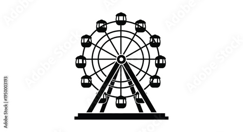 A detailed black silhouette icon representing a classic ferris wheel from a fairground attraction