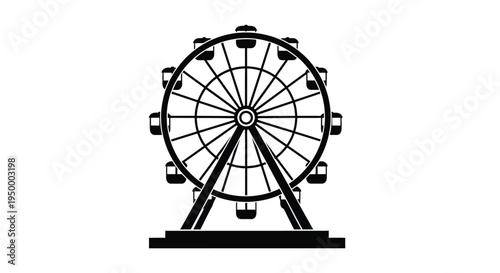 A detailed black silhouette of a large amusement park ferris wheel with multiple passenger cabins