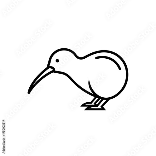 Kiwi Bird Simple Line Drawing Portrait.