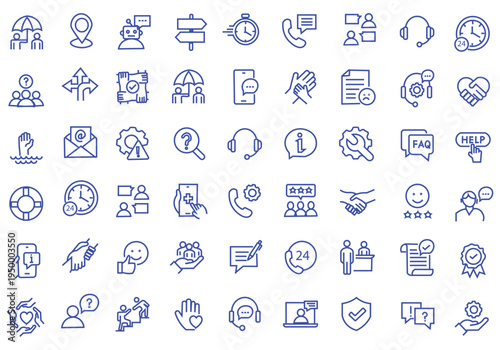 Support and Help icon set. Editable line icons. Vector illustration.