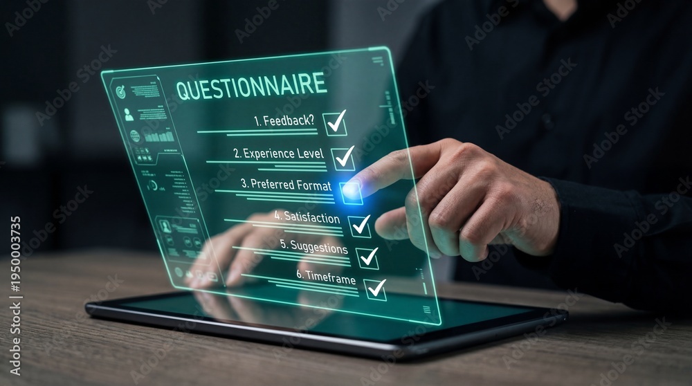 © Bright - A person interacting with a digital questionnaire on a tablet