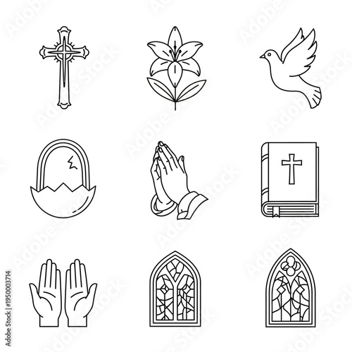 Religious symbols and prayer icons.
