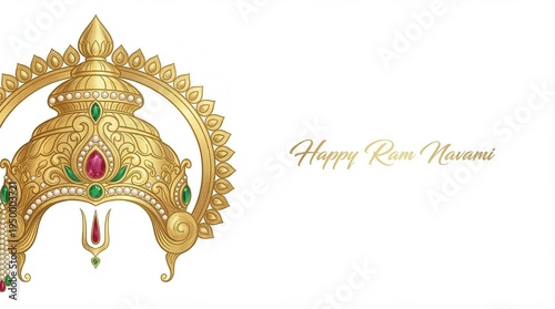 Happy Ram Navami Lord Ram Portrait with Mandala Frame Hindu Festival Greeting Banner White Background
