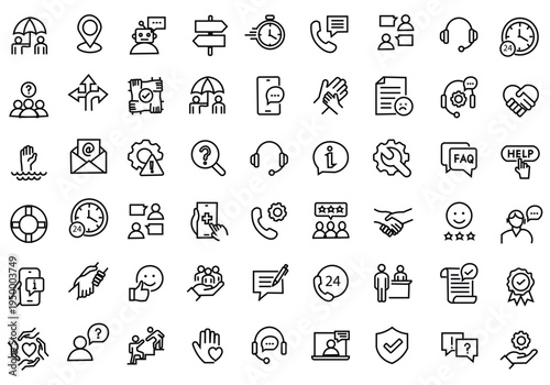 Support and Help icon set. Editable line icons. Vector illustration.