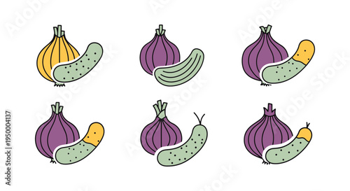 Pickled Onion Line art vector vibrant abstract colorful design illustration