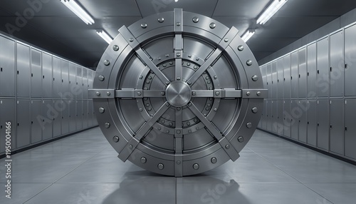 Large Round Metallic Vault Door in a Modern Secure Underground Bank Storage Room