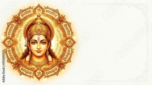Happy Ram Navami Lord Ram Portrait with Mandala Frame Hindu Festival Greeting Banner White Background
