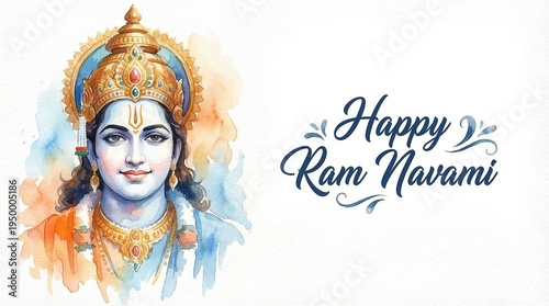 Happy Ram Navami Lord Ram Portrait with Mandala Frame Hindu Festival Greeting Banner White Background

