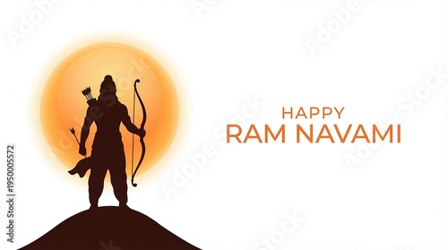 Happy Ram Navami Lord Ram Portrait with Mandala Frame Hindu Festival Greeting Banner White Background
