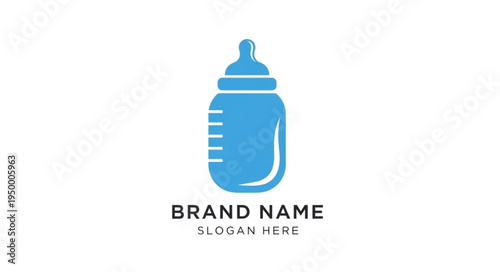 Blue baby bottle with measurement markings and cap.