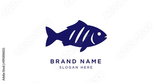 Blue fish logo with stripes and brand name placeholder.